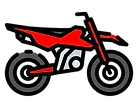 Illustration of a red and black motorcycle, side view.