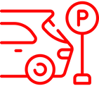 Red icon of a parked car with a 'P' parking sign