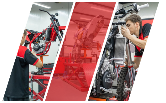 Collage of people working on bicycles in a workshop.